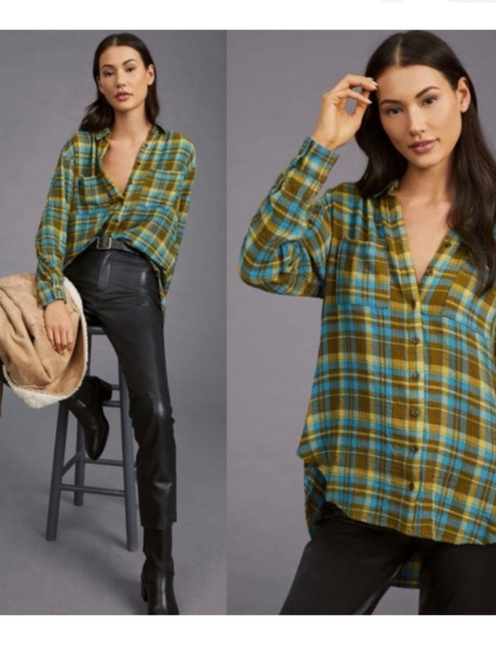 Anthropologie Pilcro Relaxed Plaid Button Up Top